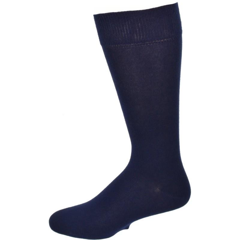 A pair of stylish socks featuring a pin dot pattern and a solid color, made from soft combed cotton with a rib knit cuff.