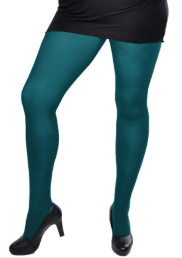 PLUS 60 women's teal microfiber tights designed for curvy ladies, featuring a comfortable fit and extra segment for support.