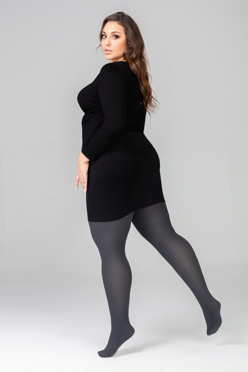 QUEEN PLUS 50DEN dark grey tights designed for curvy ladies, featuring a comfortable cotton gusset and soft fabric.