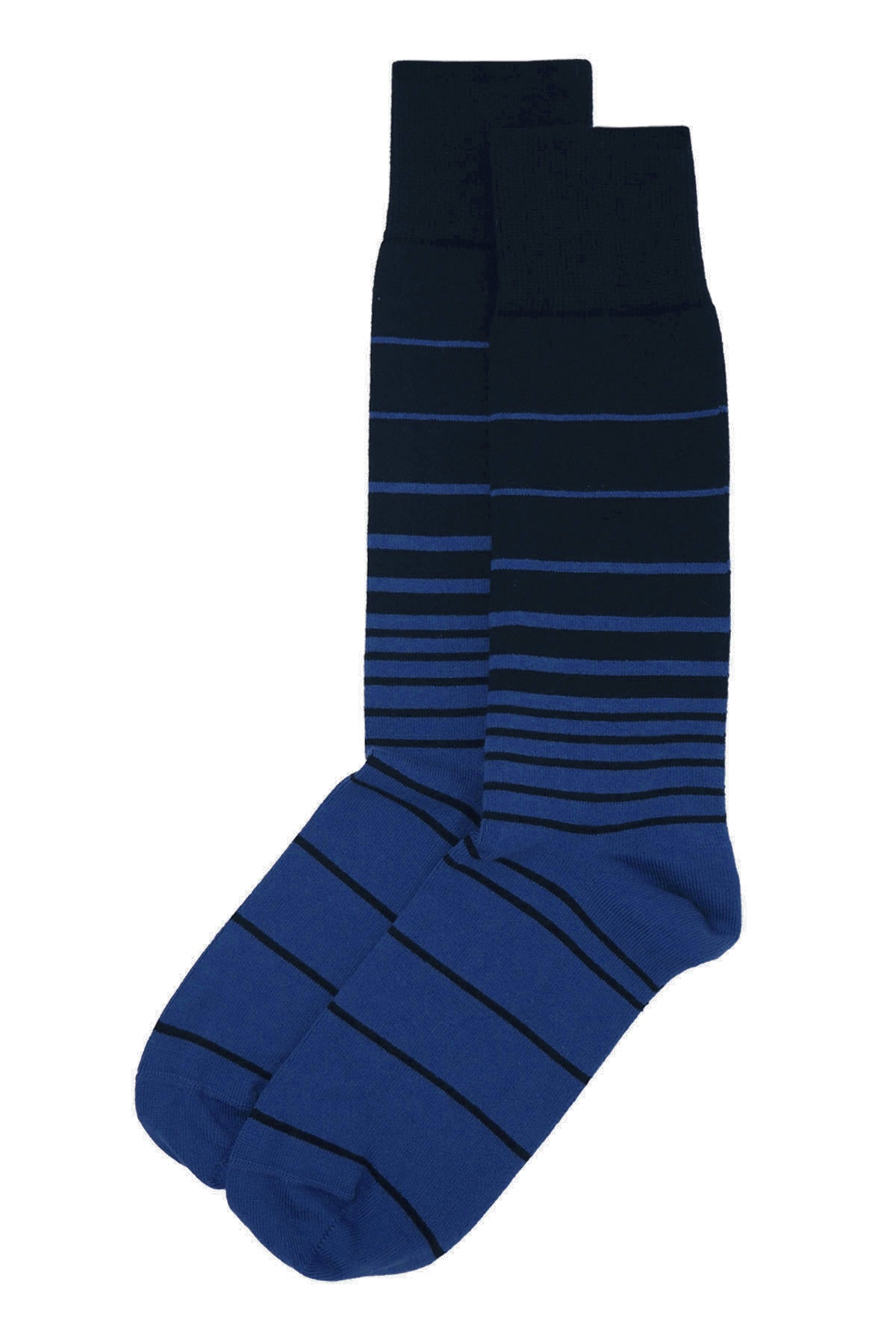 Retro Stripe Men's Socks in black with midnight blue stripes, showcasing luxury and comfort.