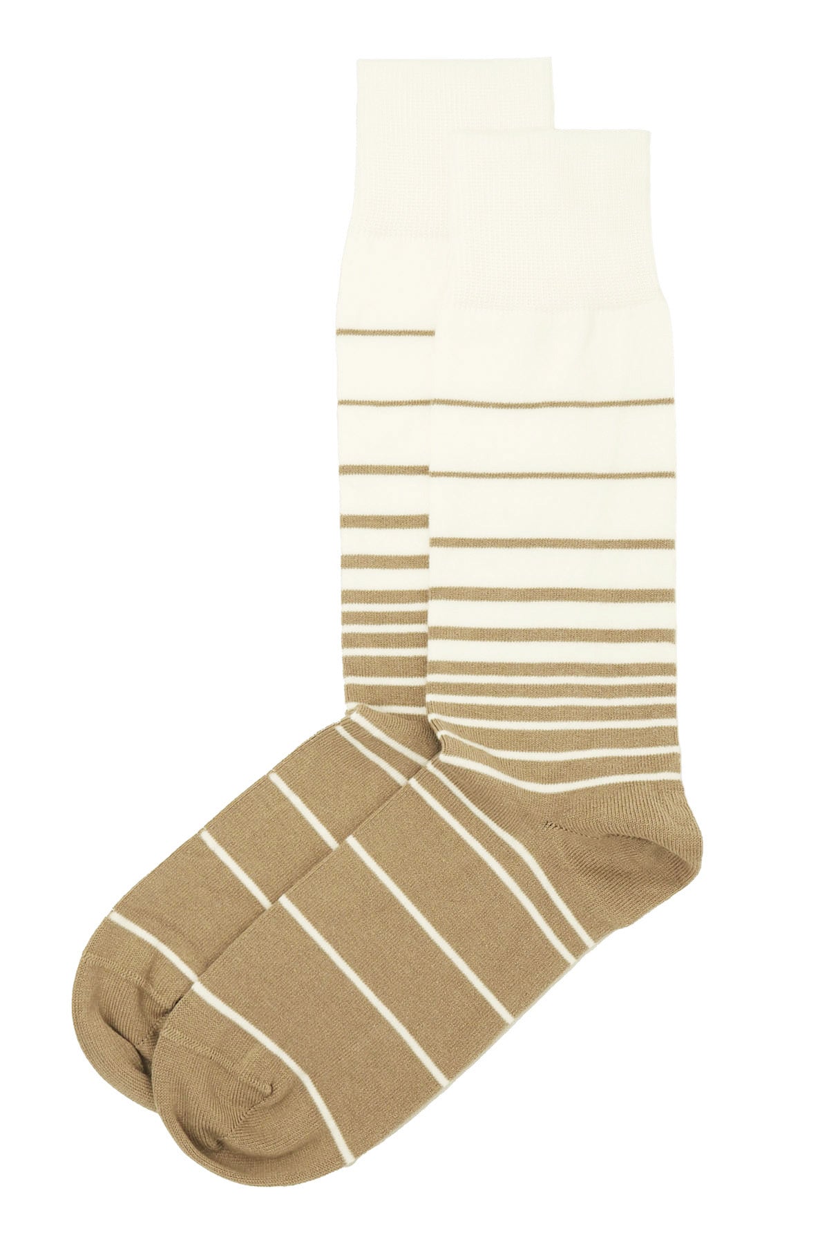 Cream Retro Stripe Men's Socks featuring beige stripes, made from luxurious Supima cotton.