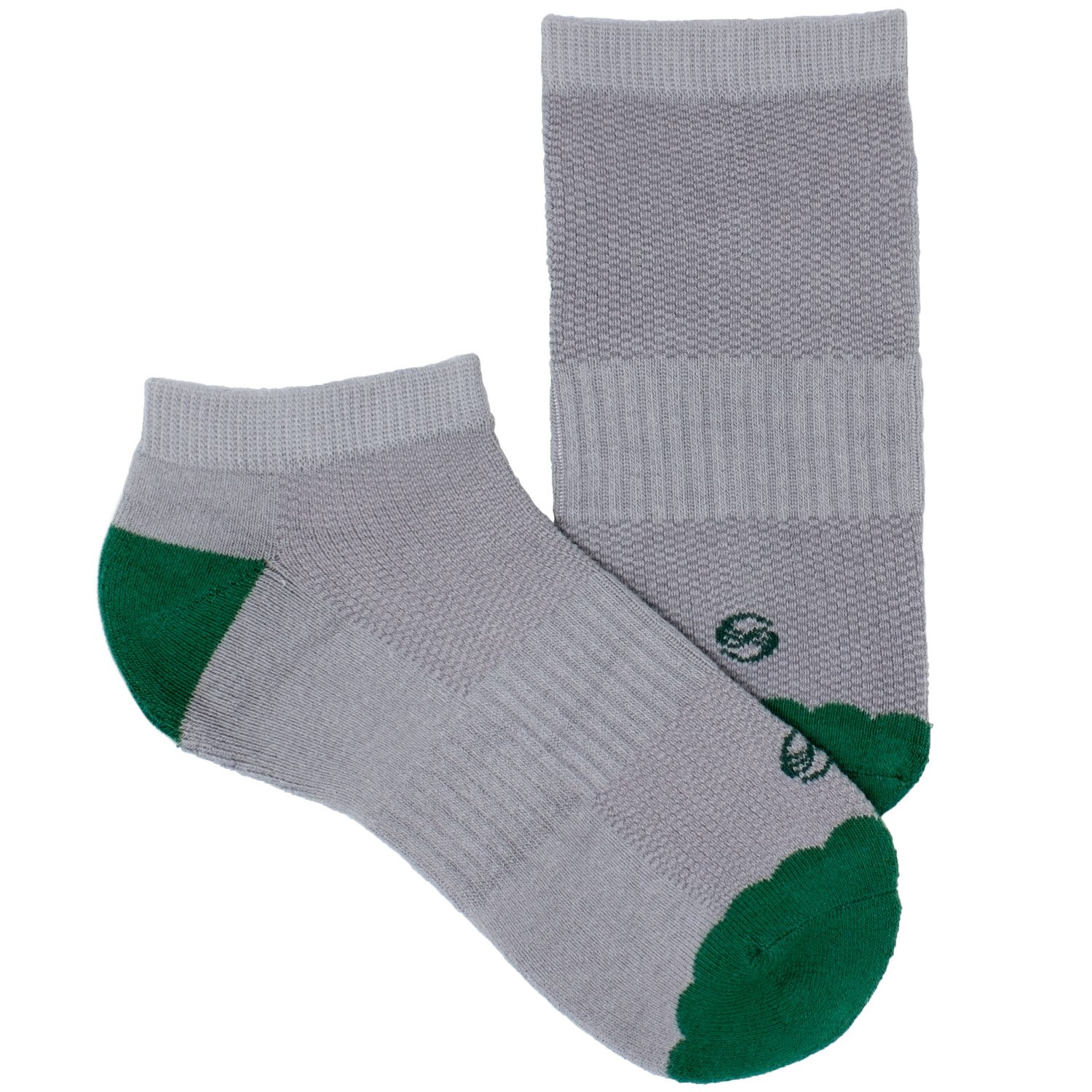 A pack of three colorful scalloped no show performance socks in blue, magenta, and green, showcasing their trendy design and breathable fabric.