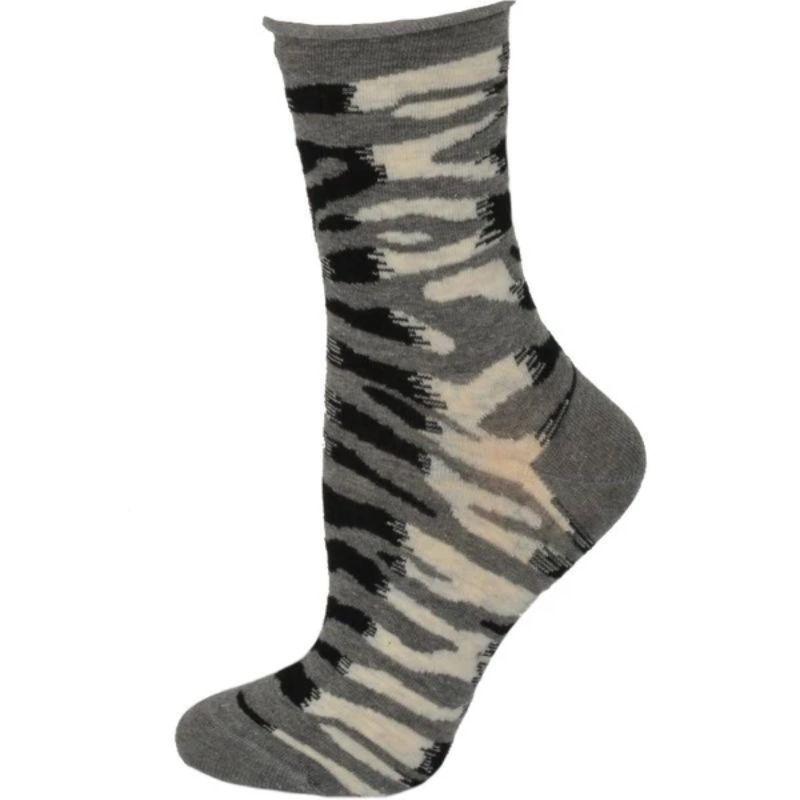 Sierra Socks Zebra Pattern Hi Anklet Casual Cotton Women's Socks in a stylish zebra design, showcasing comfort and quality.