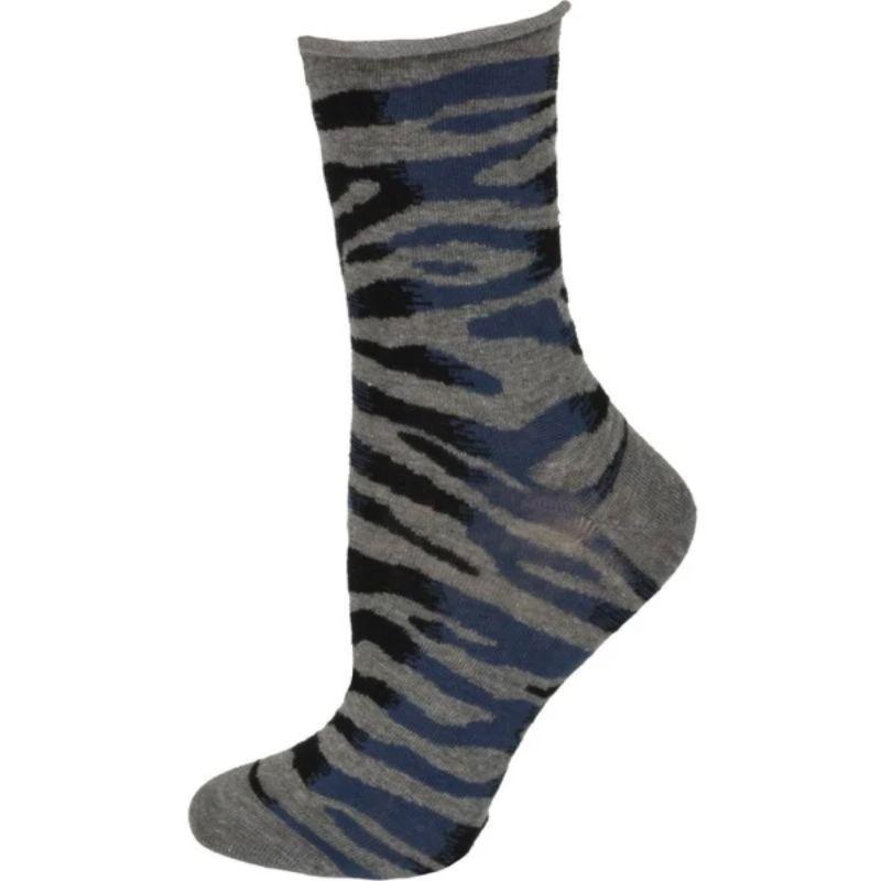 Sierra Socks Zebra Pattern Hi Anklet Casual Cotton Women's Socks in a stylish zebra design, showcasing comfort and quality.