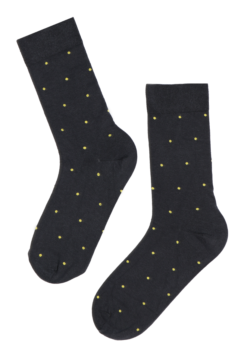 SILVER gray cotton socks featuring silver thread with yellow dots, showcasing their stylish design and high-quality material.