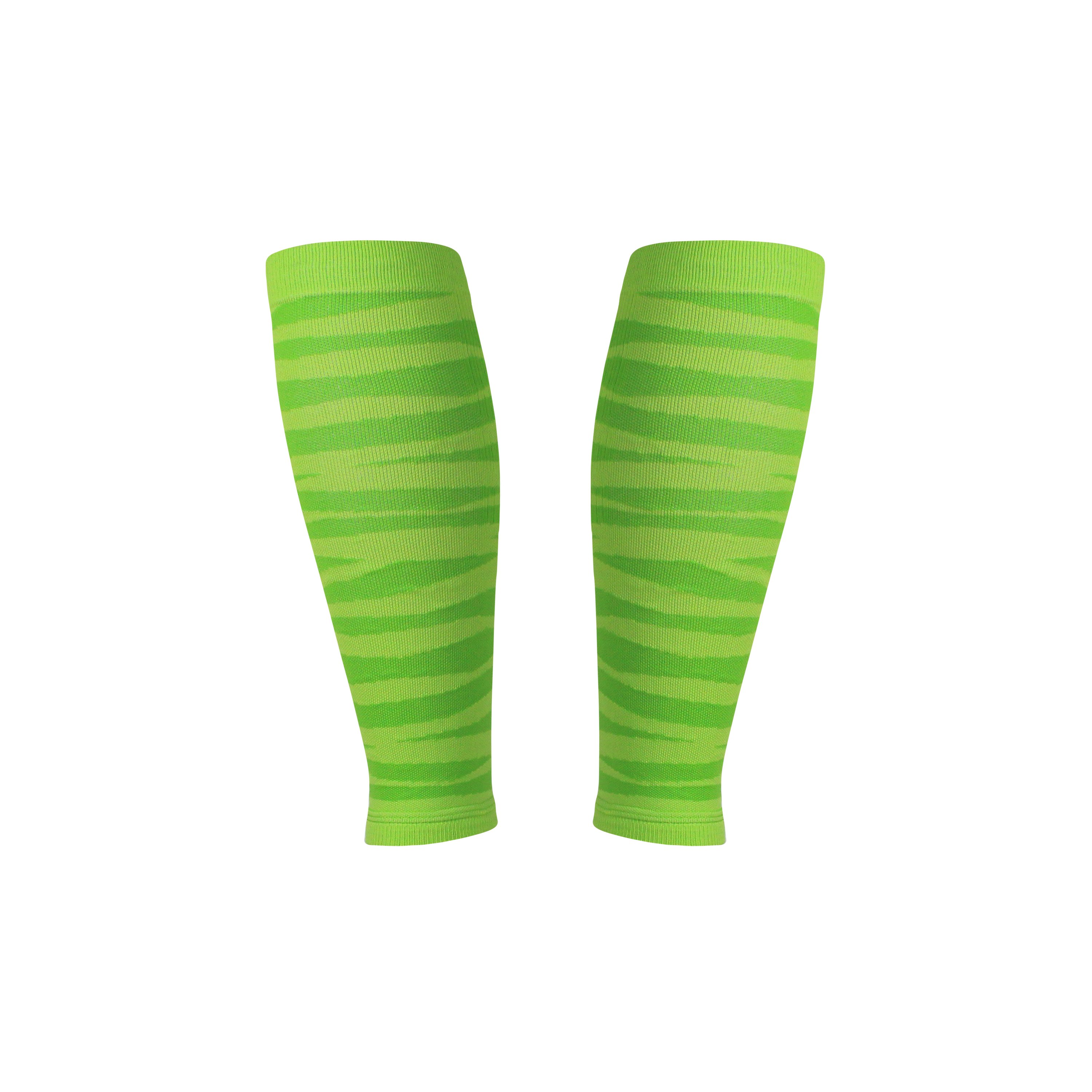 Tiger Stripe Run Lite Compression Calf Sleeves in vibrant colors, designed for athletic performance and muscle support.