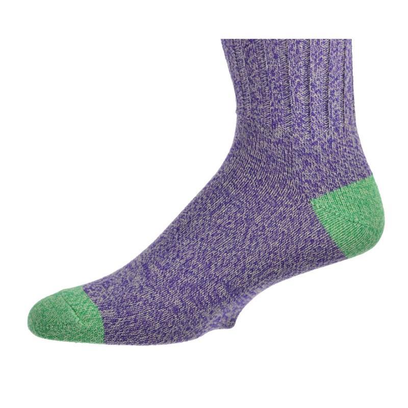 Twisted Marled Colorful Cotton Men Crew socks in vibrant colors with contrast heel and toe design, showcasing soft cotton material.