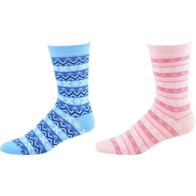 A pair of Women's Acrylic Fairisle Crew Socks featuring a colorful Fairisle pattern, designed for comfort and style.