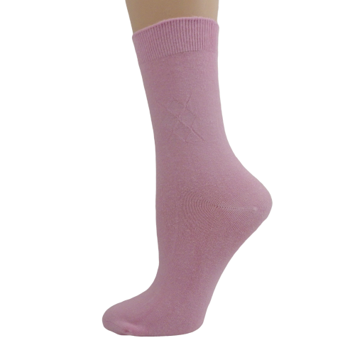 A pair of Women's Bamboo Crew Socks featuring a classic diamond argyle pattern in four colors, showcasing their soft texture and seamless toe design.