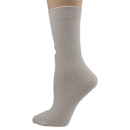 A pair of Women's Bamboo Crew Socks featuring a classic diamond argyle pattern in four colors, showcasing their soft texture and seamless toe design.