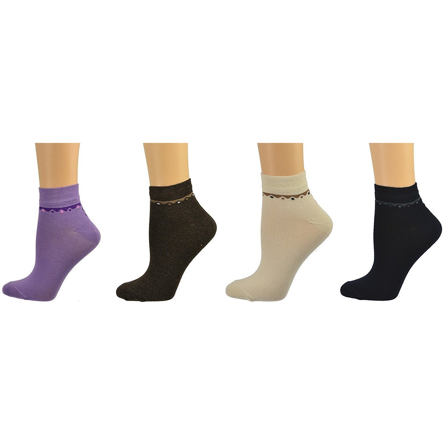 A pack of four pairs of women's low cut socks in various colors made from bamboo fabric, showcasing their soft texture and vibrant hues.
