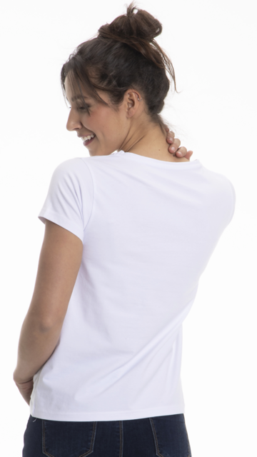 A collection of Women's Classic Cotton V-Neck T-Shirts in various colors, showcasing the soft fabric and stylish design.