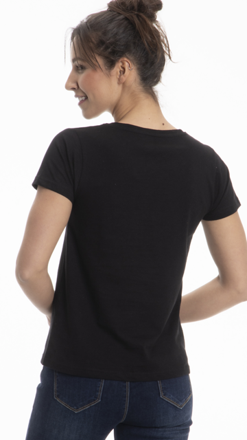 A collection of Women's Classic Cotton V-Neck T-Shirts in various colors, showcasing the soft fabric and stylish design.