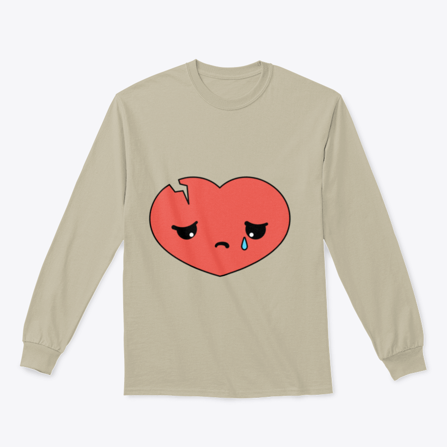 A cartoon illustration of a broken sad heart crying, symbolizing unhappy love, designed with vibrant colors and expressive features.