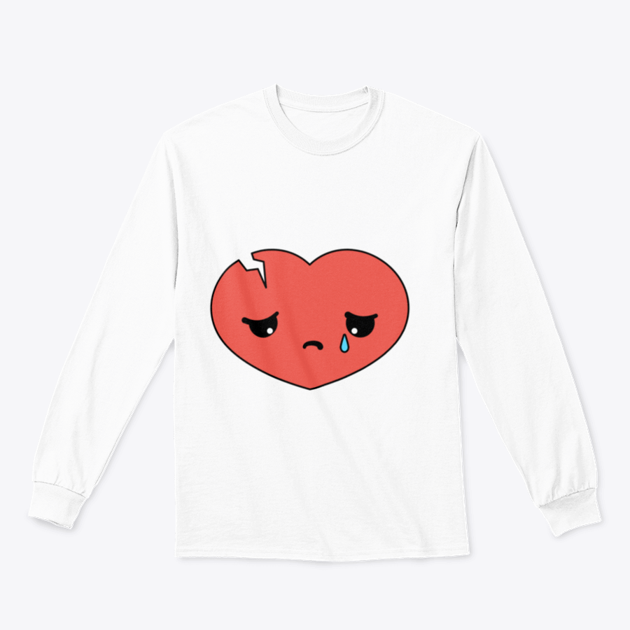 A cartoon illustration of a broken sad heart crying, symbolizing unhappy love, designed with vibrant colors and expressive features.