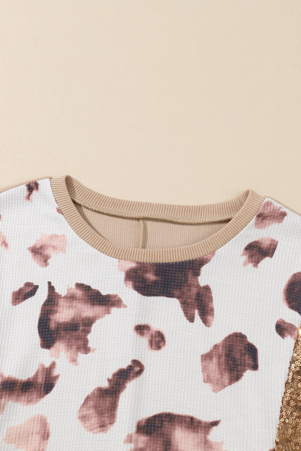 Abstract Print Sequin Patch Pullover Top featuring vibrant colors and shimmering sequins, perfect for stylish casual wear.