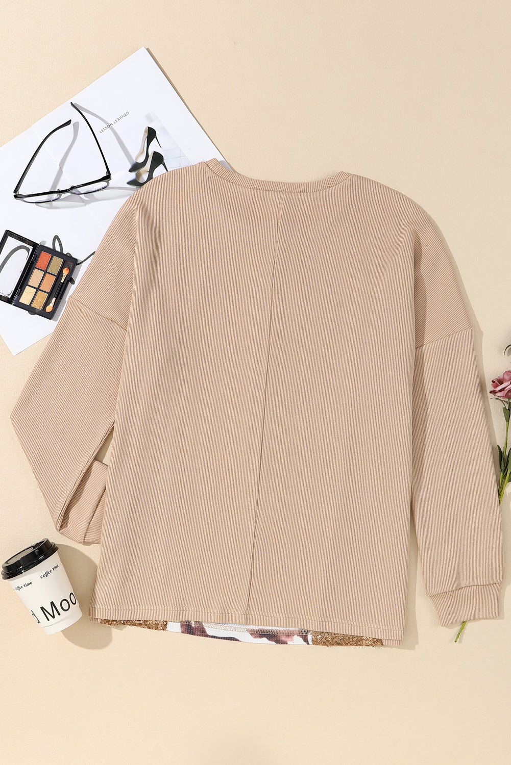 Abstract Print Sequin Patch Pullover Top featuring vibrant colors and shimmering sequins, perfect for stylish casual wear.