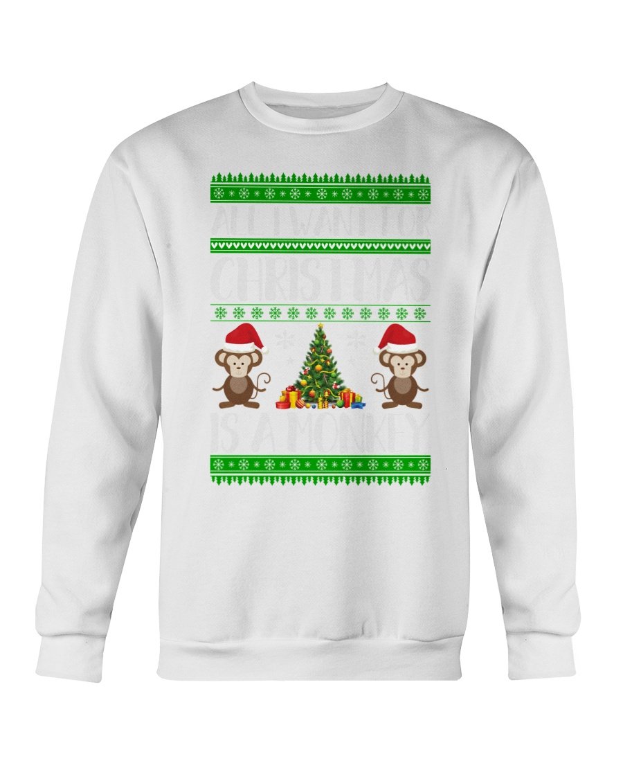 A cozy Gildan crewneck sweatshirt featuring a playful monkey design, perfect for Christmas celebrations.