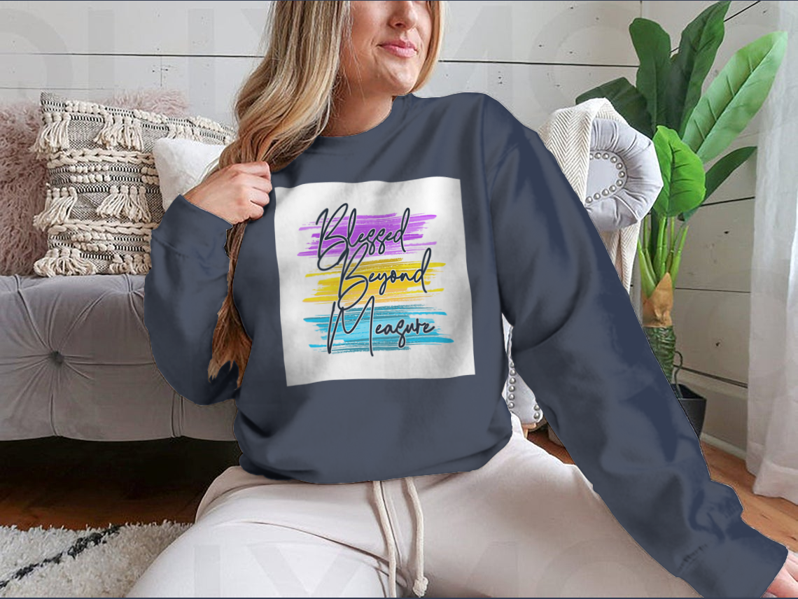 A comfortable Blessed Beyond Measure Inspirational Quotes T-Shirt made from 100% cotton, featuring motivational quotes.
