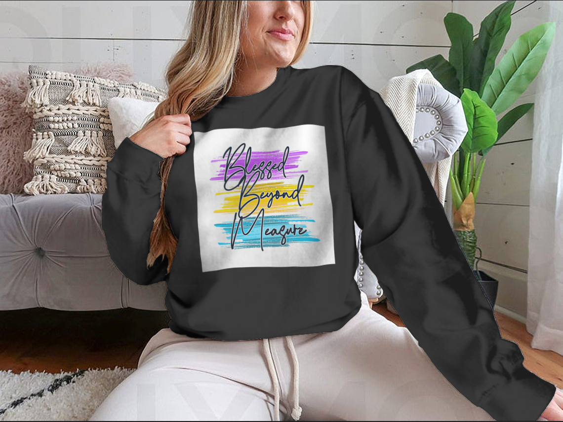 A comfortable Blessed Beyond Measure Inspirational Quotes T-Shirt made from 100% cotton, featuring motivational quotes.
