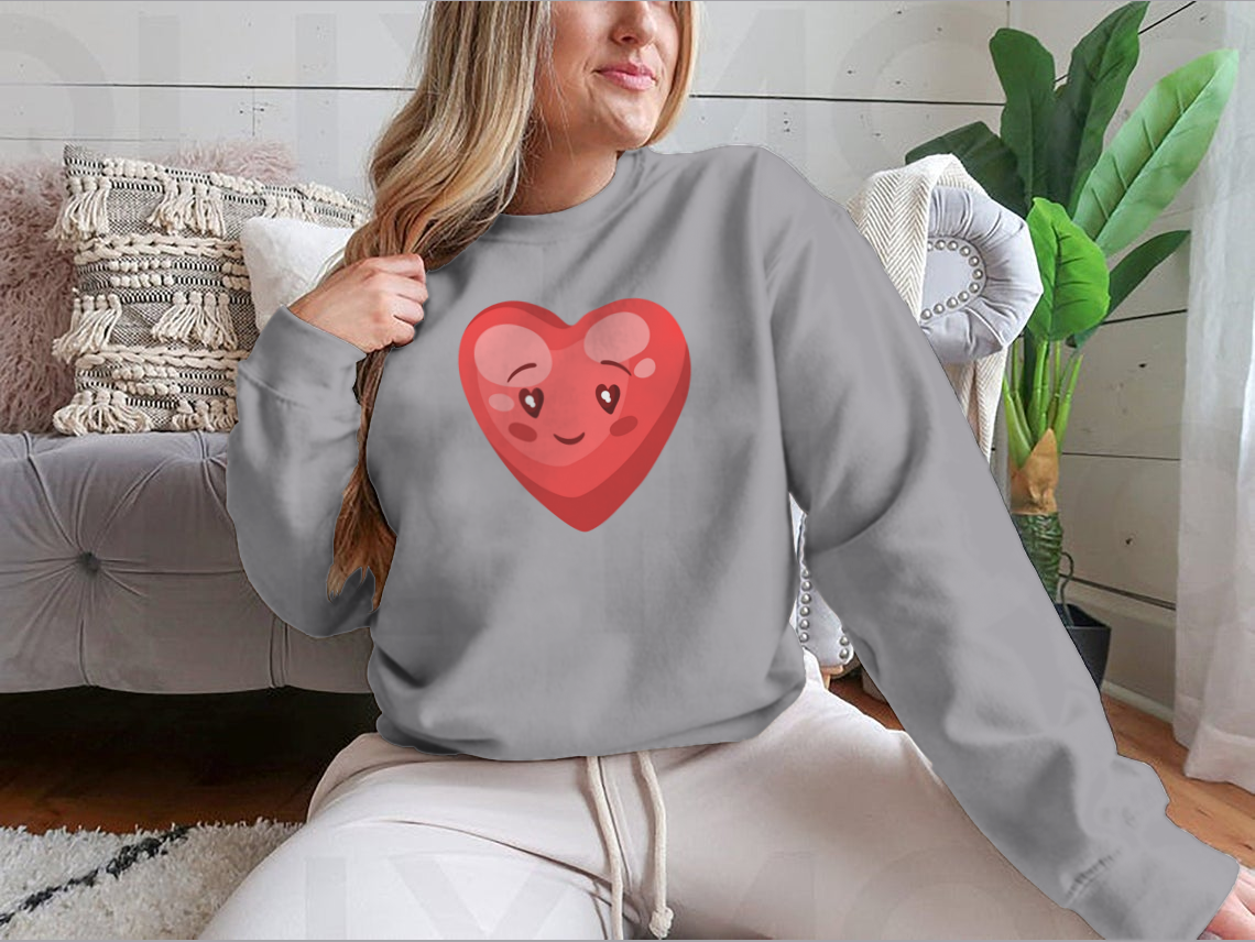 A cute heart illustration on a comfortable cotton t-shirt, perfect for Valentine's Day celebrations.