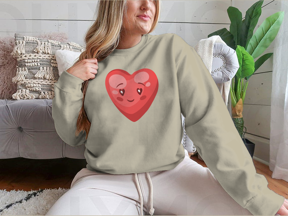 A cute heart illustration on a comfortable cotton t-shirt, perfect for Valentine's Day celebrations.