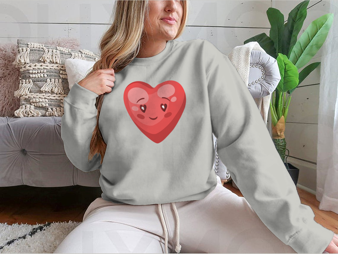 A cute heart illustration on a comfortable cotton t-shirt, perfect for Valentine's Day celebrations.