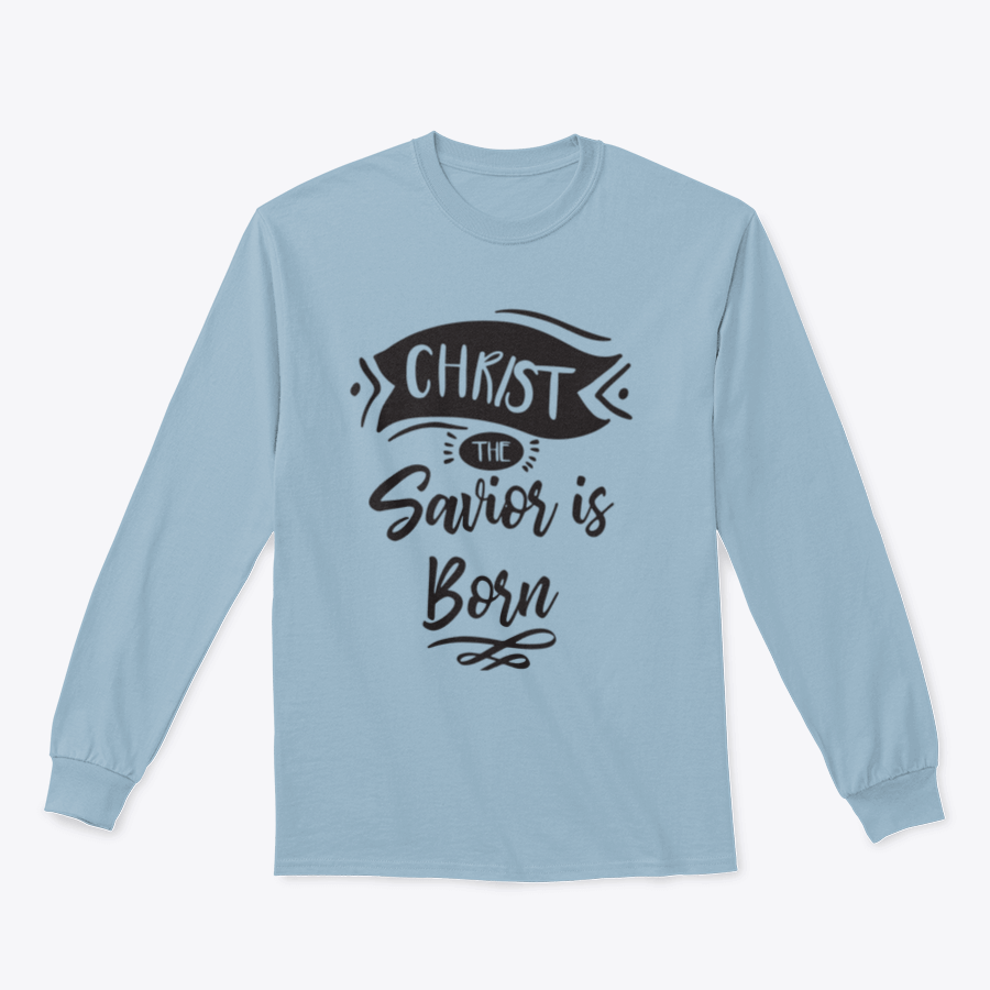 A festive print design featuring the phrase 'Christ The Savior Is Born' on a soft cotton fabric, perfect for Christmas celebrations.