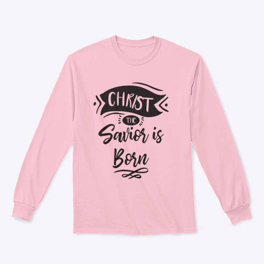 A festive print design featuring the phrase 'Christ The Savior Is Born' on a soft cotton fabric, perfect for Christmas celebrations.