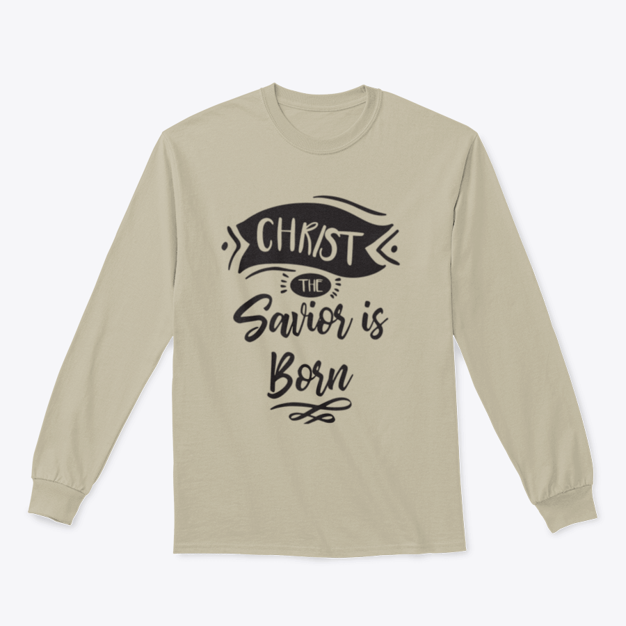 A festive print design featuring the phrase 'Christ The Savior Is Born' on a soft cotton fabric, perfect for Christmas celebrations.