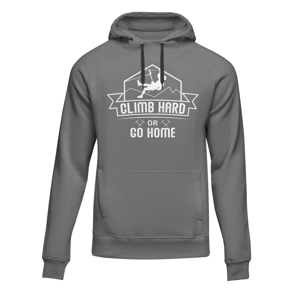 Climb Hard Or Go Home Unisex Hoodie in a stylish design, showcasing its comfortable fit and vibrant colors.