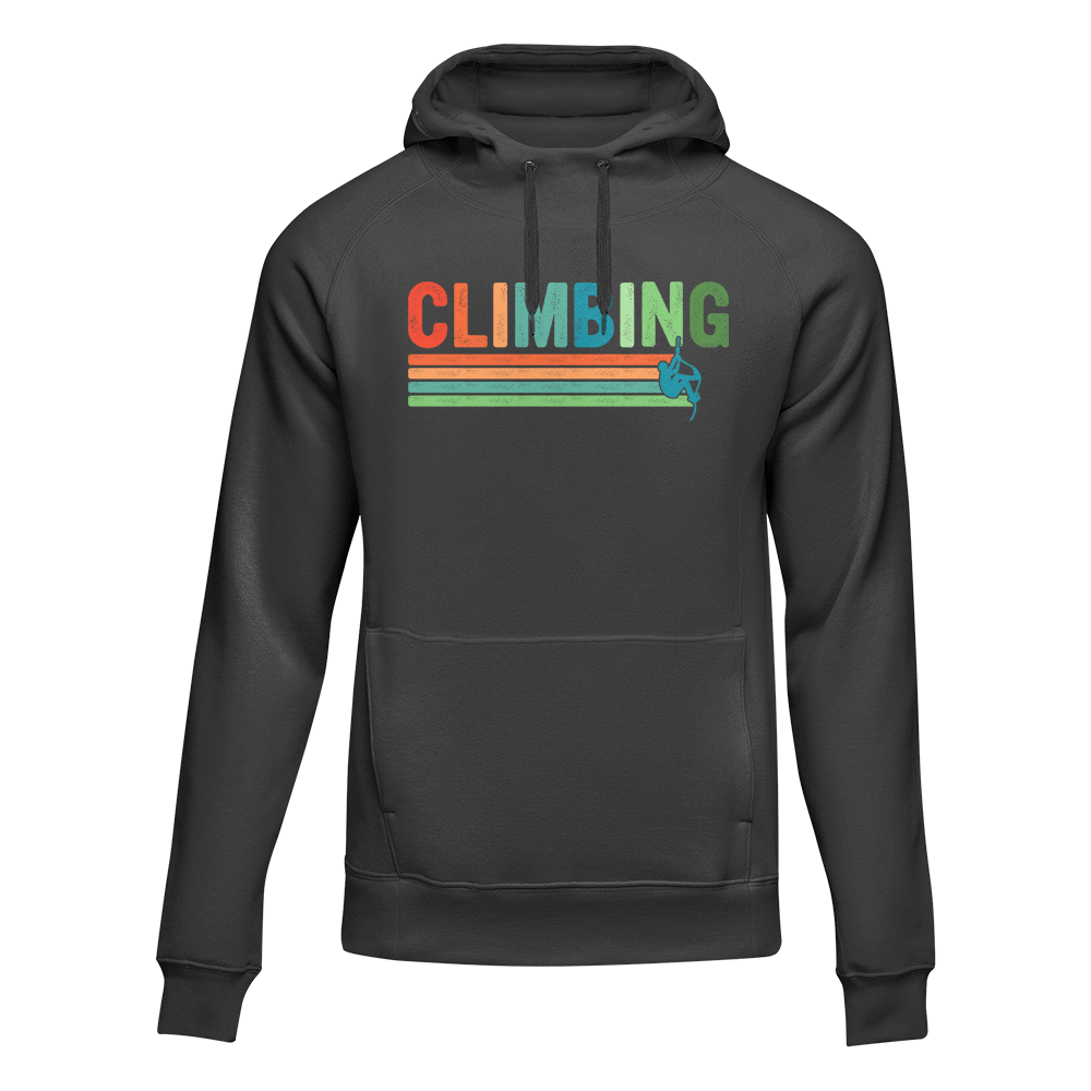 A stylish Climbing Unisex Hoodie displayed on a mannequin, showcasing its comfortable fit and vibrant color, perfect for outdoor adventures.