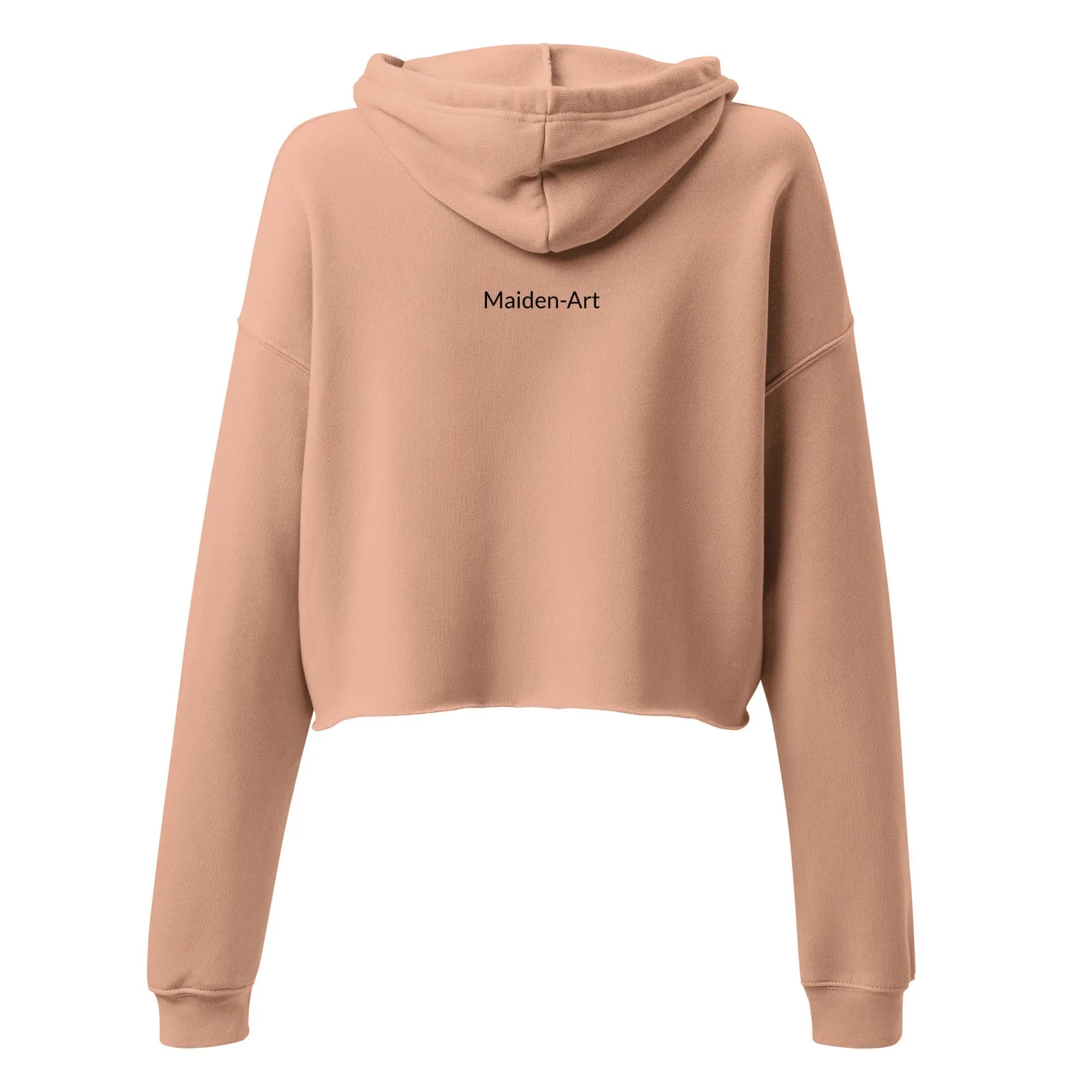 A stylish cropped hoodie featuring self-love embroidery, with a raw hem and matching drawstrings, perfect for casual wear.