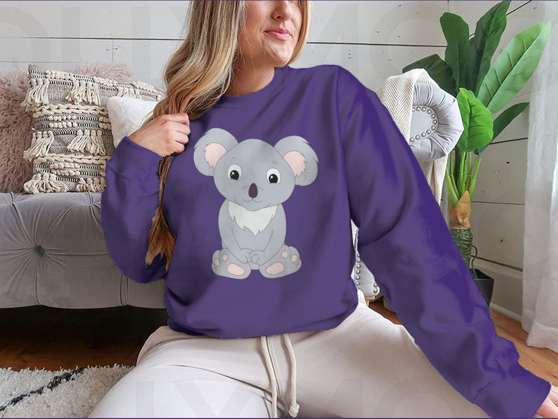 Cute Cartoon Koala design on a soft cotton fabric, isolated on a white background, showcasing its charming features.