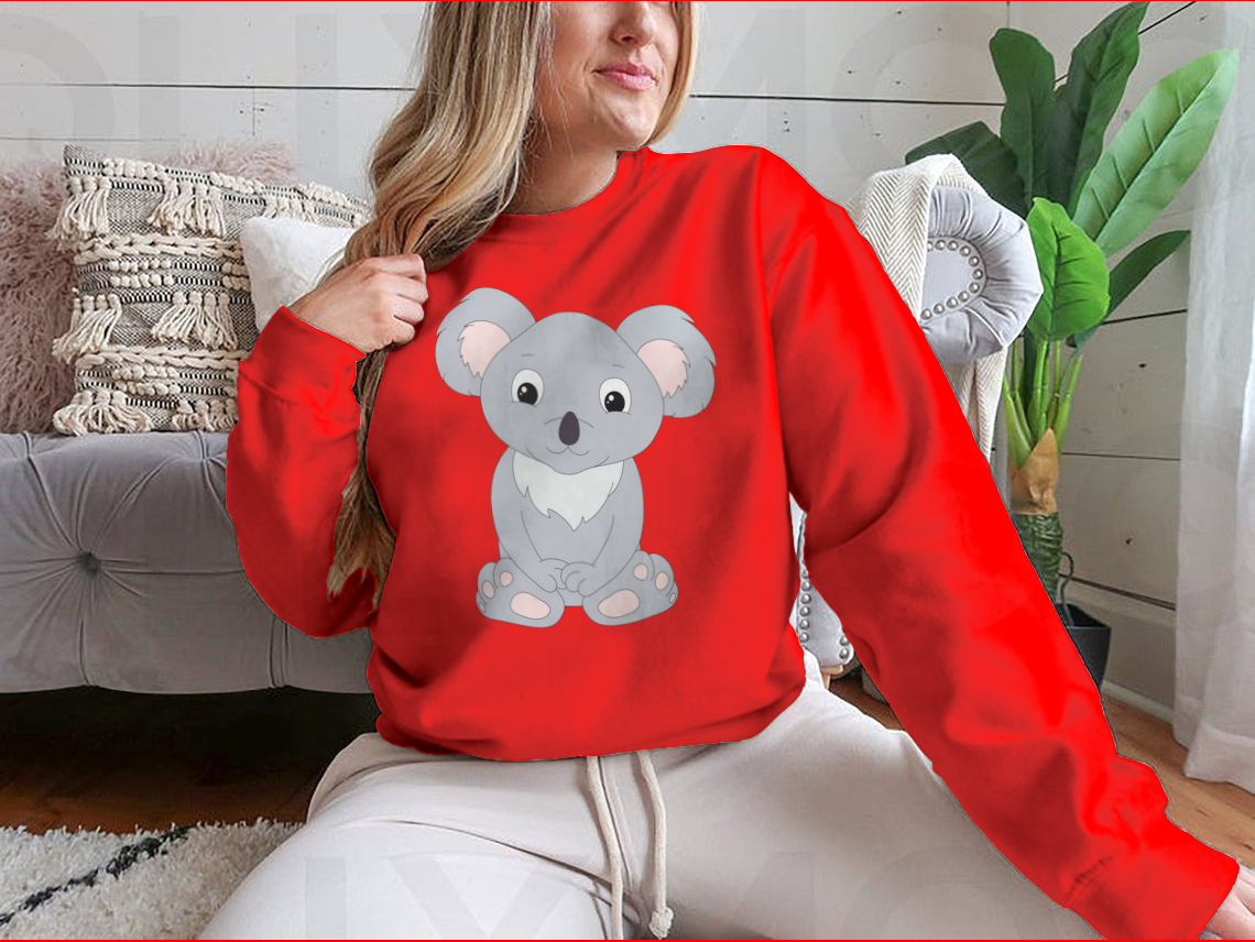 Cute Cartoon Koala design on a soft cotton fabric, isolated on a white background, showcasing its charming features.
