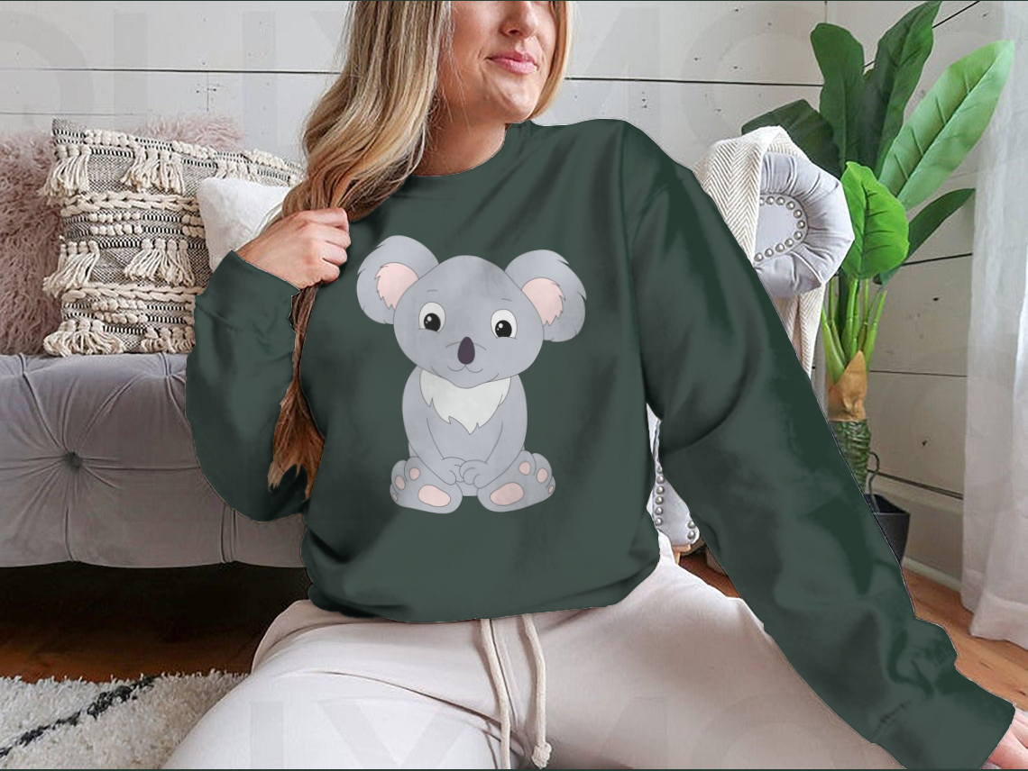 Cute Cartoon Koala design on a soft cotton fabric, isolated on a white background, showcasing its charming features.