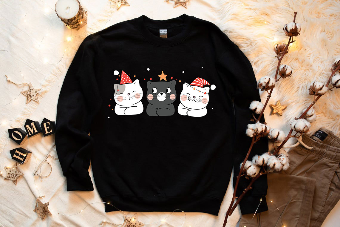 Cute Cats Christmas Sweatshirt featuring playful cat designs, perfect for holiday wear.