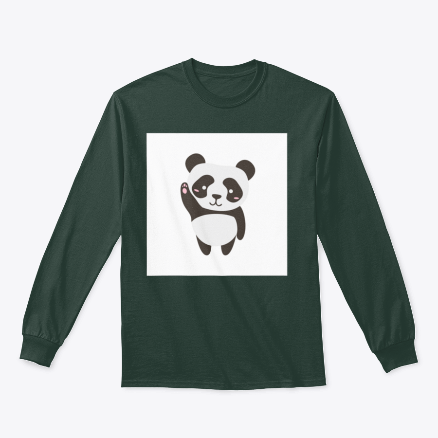 Cute flat illustration of a happy panda on a shirt, showcasing vibrant colors and a playful design.
