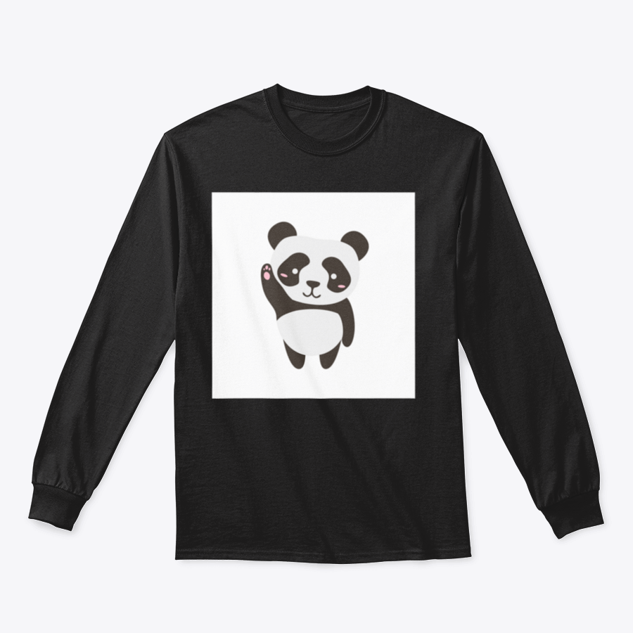 Cute flat illustration of a happy panda on a shirt, showcasing vibrant colors and a playful design.
