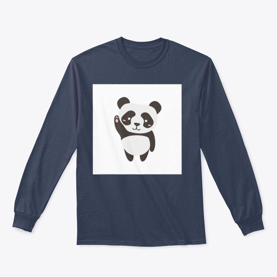 Cute flat illustration of a happy panda on a shirt, showcasing vibrant colors and a playful design.