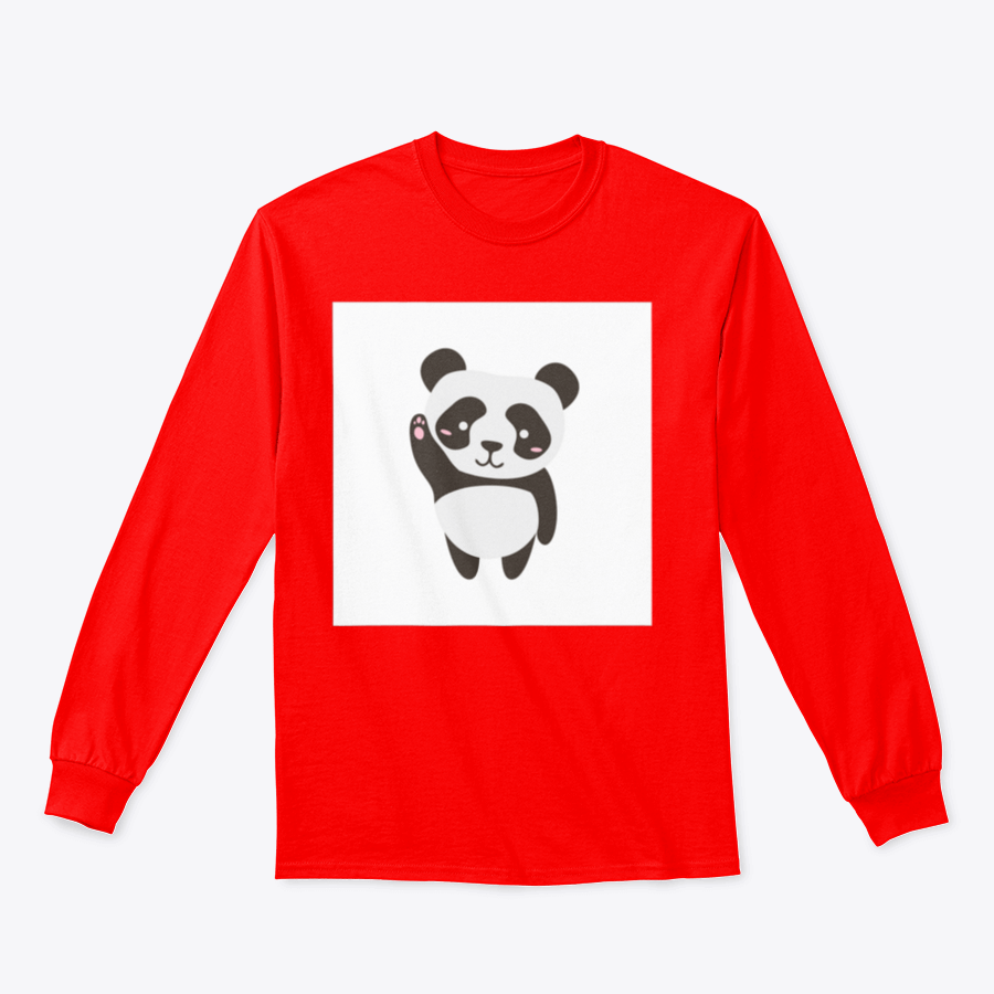 Cute flat illustration of a happy panda on a shirt, showcasing vibrant colors and a playful design.