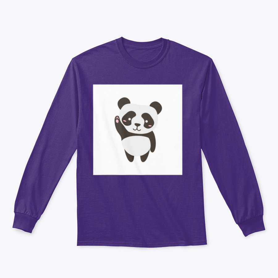 Cute flat illustration of a happy panda on a shirt, showcasing vibrant colors and a playful design.