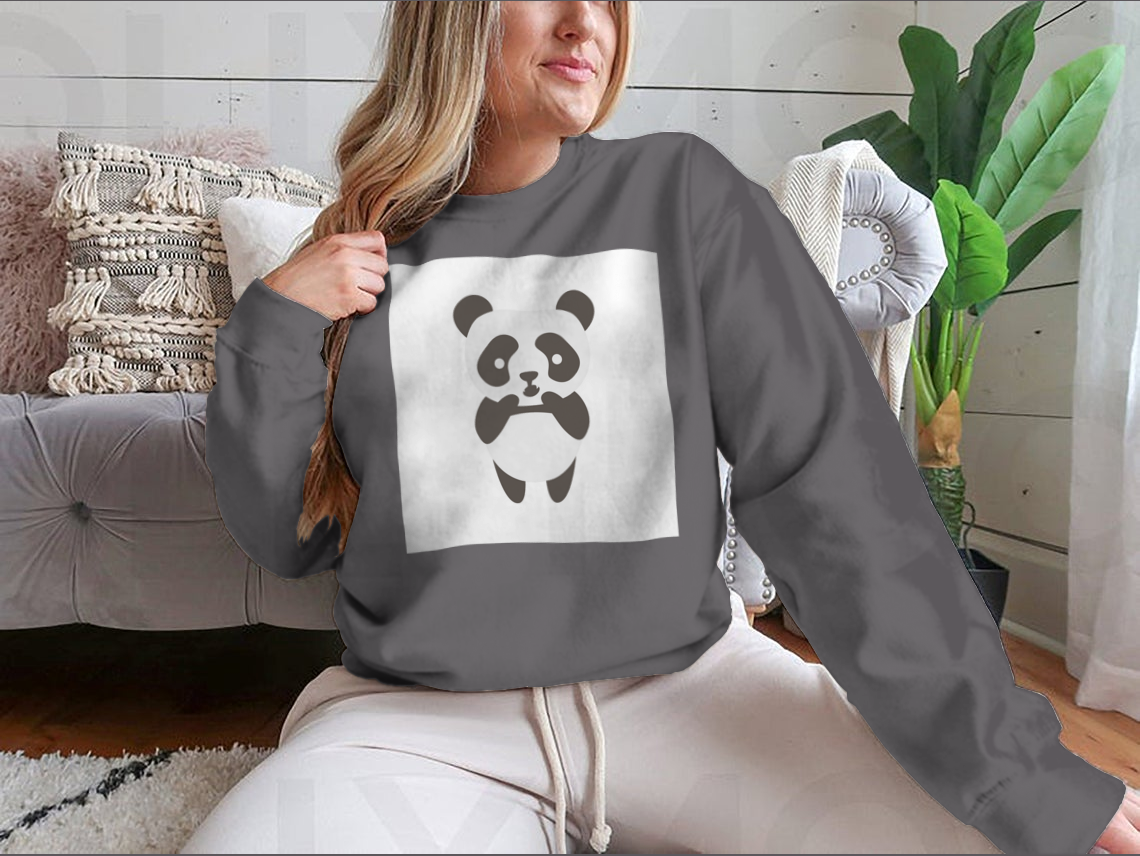 Cute scared panda flat illustration on a stylish shirt, showcasing a playful design perfect for casual wear.