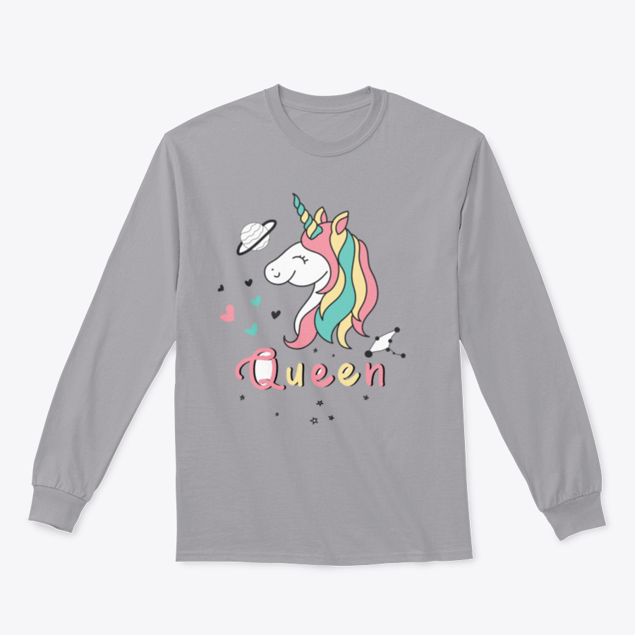 A colorful vector design featuring a cute unicorn surrounded by hearts, stars, and planets, perfect for whimsical apparel.