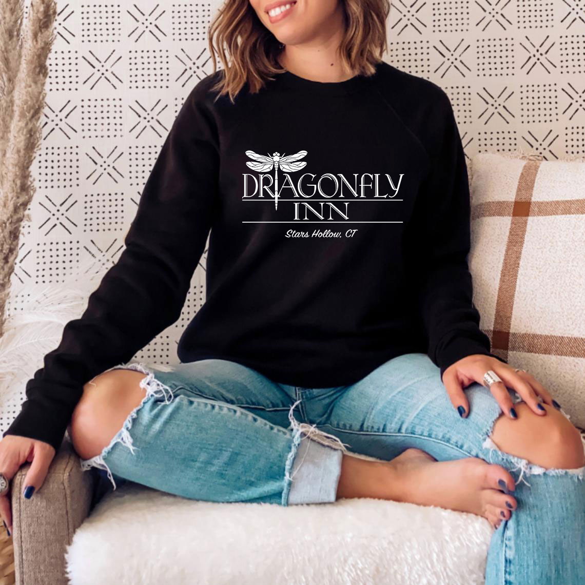 Dragonfly INN Sweatshirt in a classic fit, showcasing its soft fabric and stylish design.