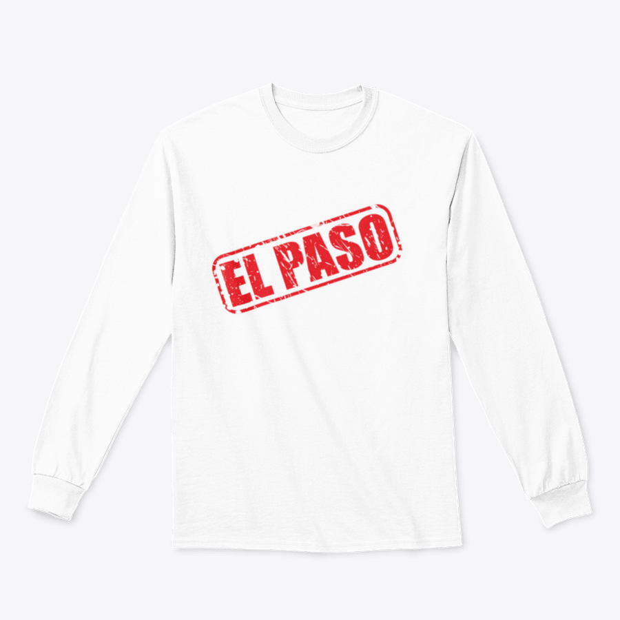 El Paso Red Stamp Sweatshirt featuring bold red text on a white background, showcasing a classic fit and midweight fabric.