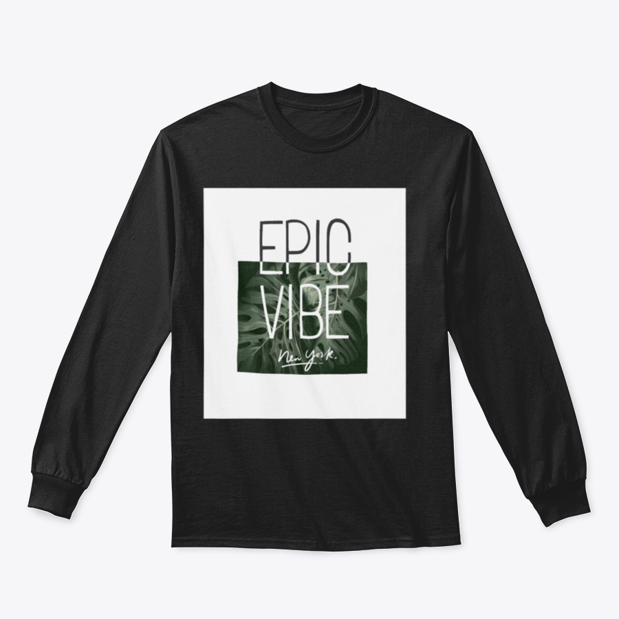 Epic Vibe Slogan T-shirt featuring a colorful tropical leaf background, made from 100% cotton for comfort and style.
