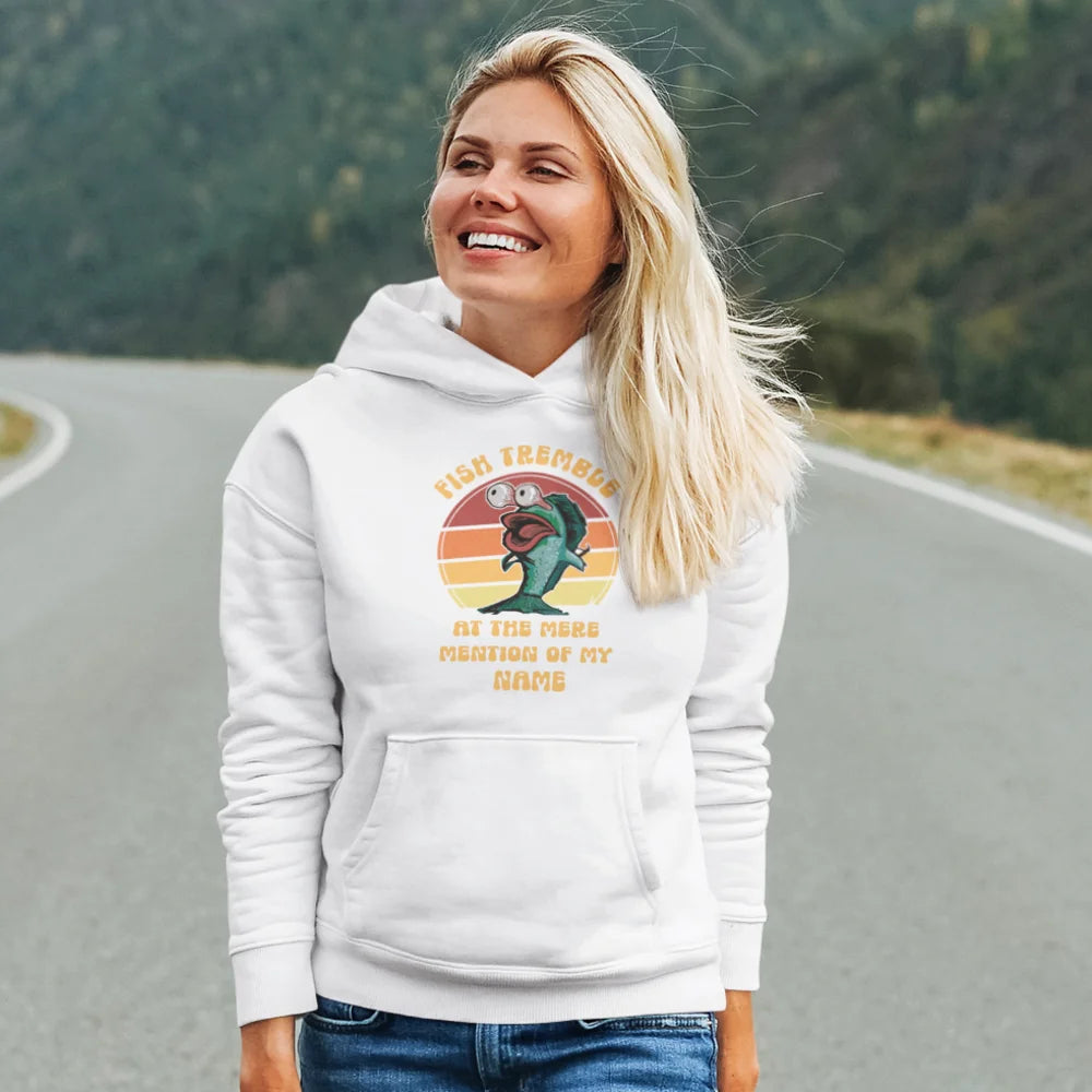 A stylish Fish Tremble Unisex Hoodie featuring a unique design, made from soft cotton-polyester blend, perfect for everyday wear.