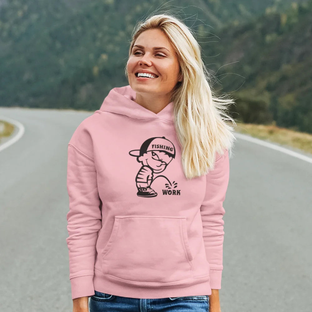 Fishing And Work Unisex Hoodie in a classic fit, showcasing its comfortable design and eco-friendly materials.