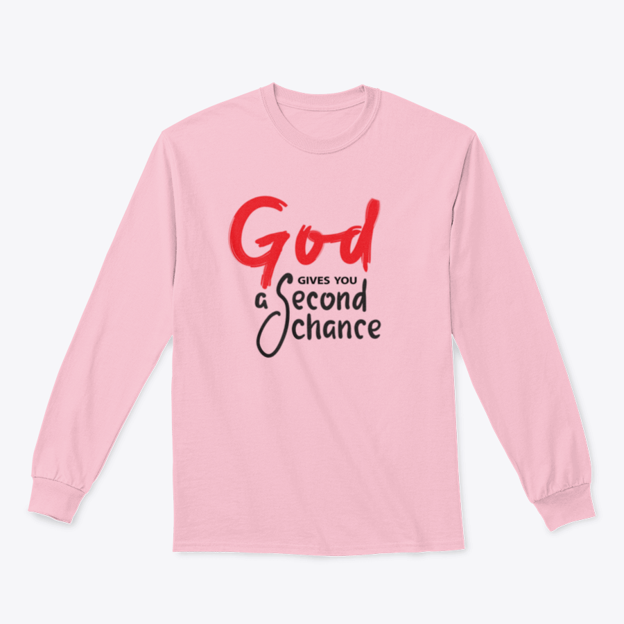 A motivational religious quote shirt featuring 'God Gives You Second Chance' printed on soft cotton fabric, showcasing a classic fit.